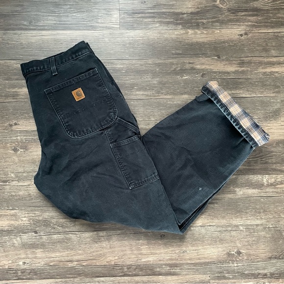 Pants Vintage Carhartt Black Flannel Lined Carpenter Jeans 36x3